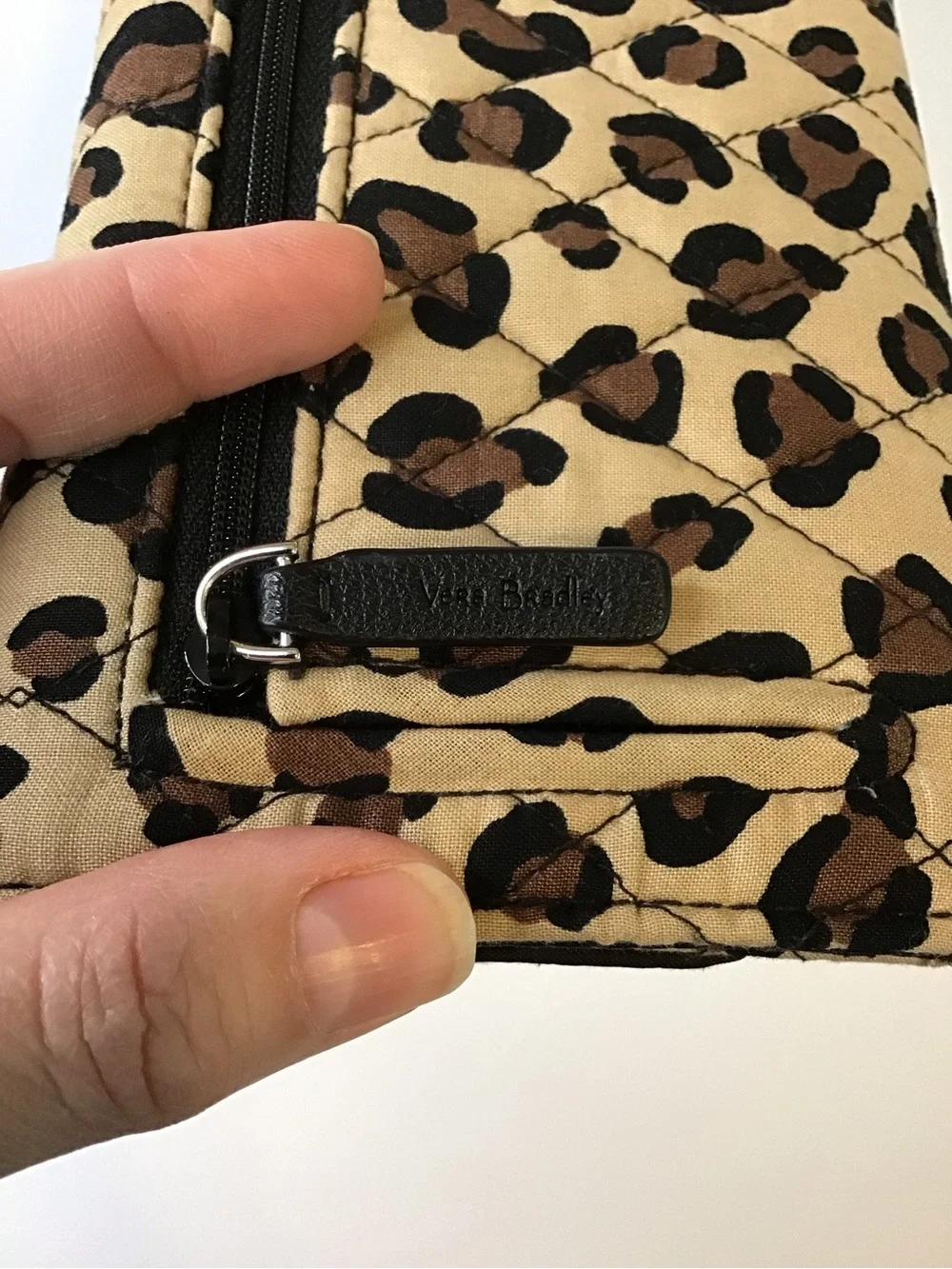 Vera Bradley Tan Brown Black Leopard Print Cotton Quilted Trifold Wallet